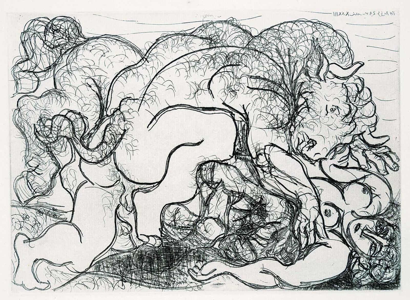 Pablo Ruiz Picasso (1881-1973) - Minotaur Attacking an Amazon [Minotaure Attaquant une Amazone]