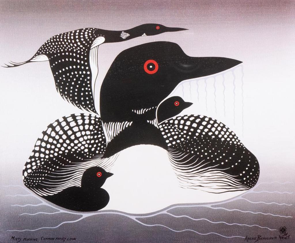 Archie Beaulieu (1952-2017) - Misty Morning Common Loon Family