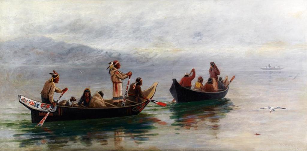 Frederick Arthur Verner (1836-1928) - Indians Paddling West Coast Canoes