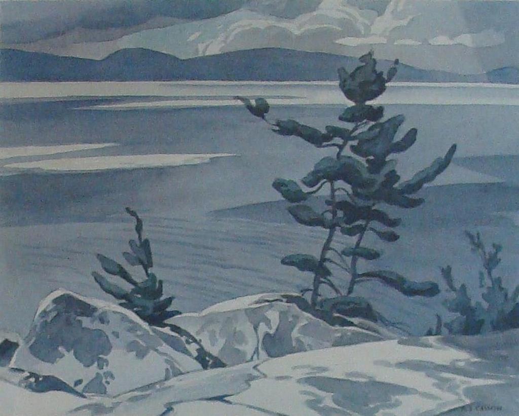 Alfred Joseph (A.J.) Casson (1898-1992) - FISHERMAN'S POINT. 1948 Colour photolithograph- 49/60 signed AJ CASSON in