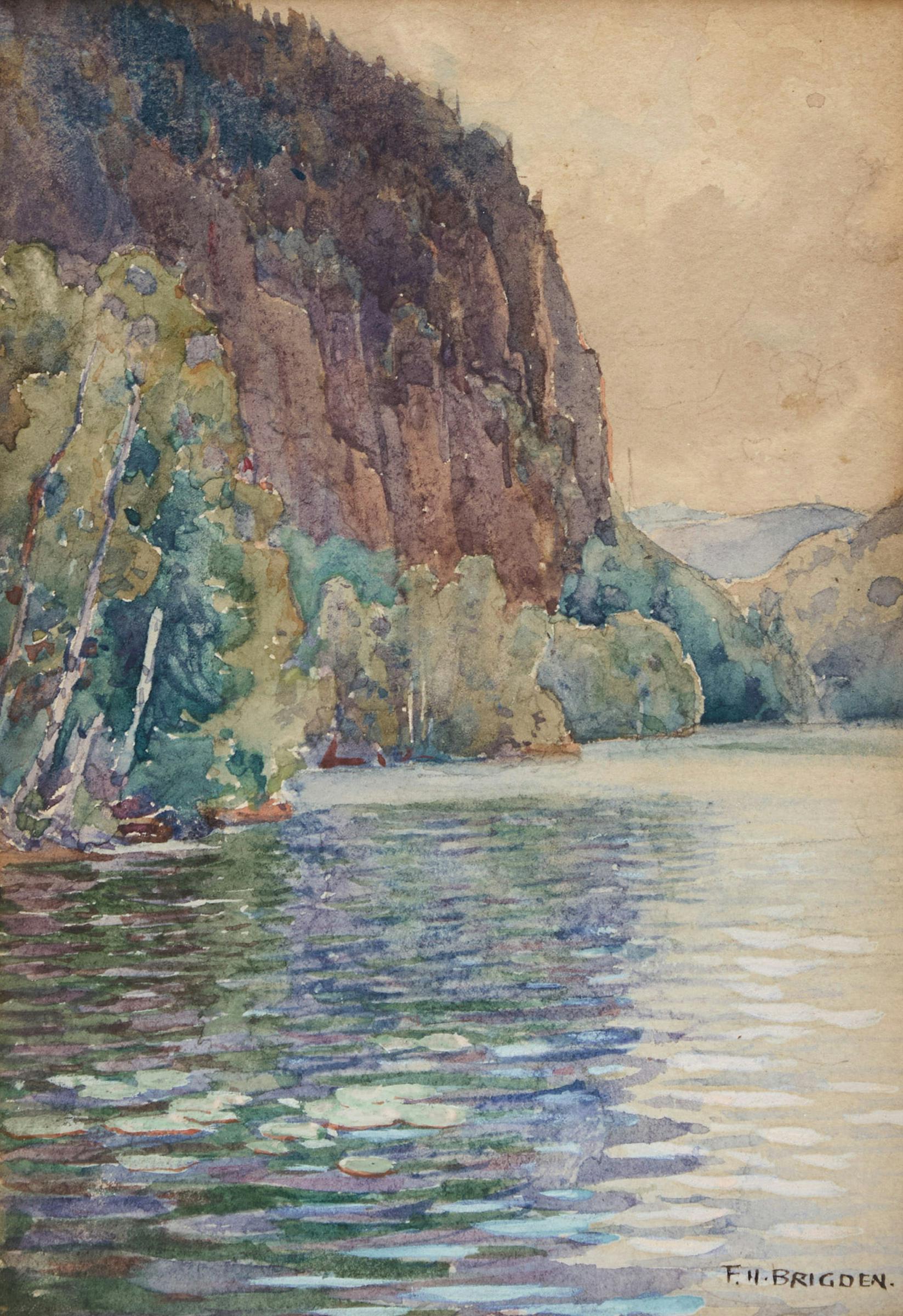Frederick Henry Brigden (1871-1956) - Tree Lined Cliff at Water's Edge