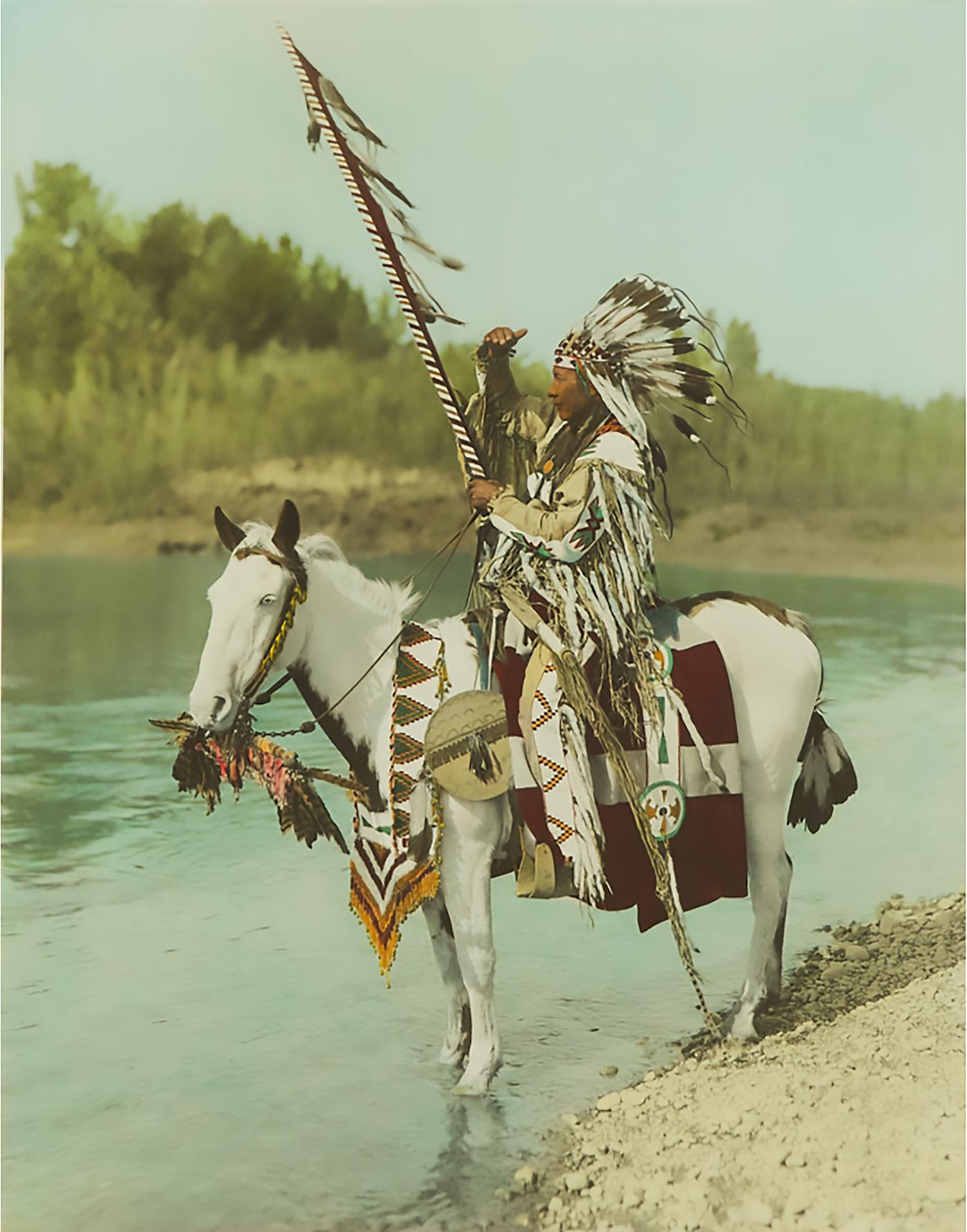 Harry Pollard (1880-1968) - Chief Duck (On Horseback With Coup Stick, Siksika [blackfoot]), Ca. 1925