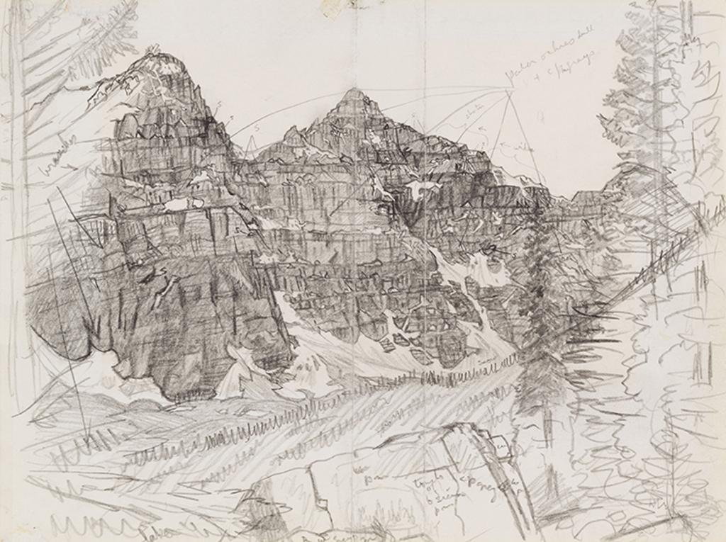 Edward John (E. J.) Hughes (1913-2007) - Two of the Ten Peaks at Moraine Lake