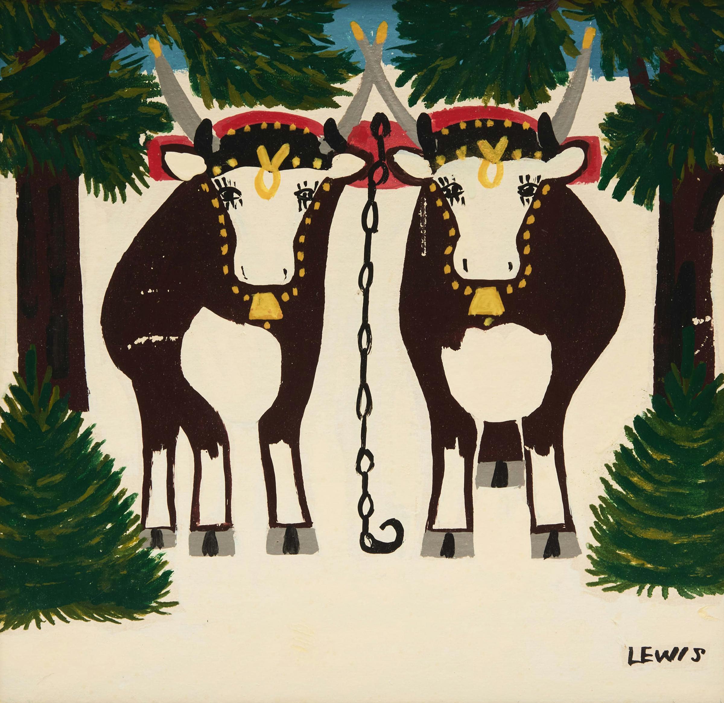 Maud Kathleen Lewis (1903-1970) - Winter (Yoke of Oxen with Three Legs)