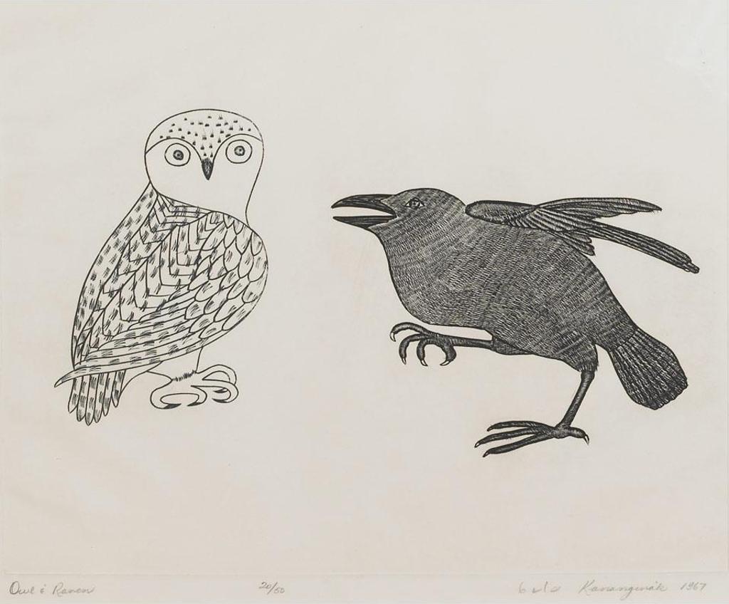 Kananginak Pootoogook (1935-2010) - Owl And Raven