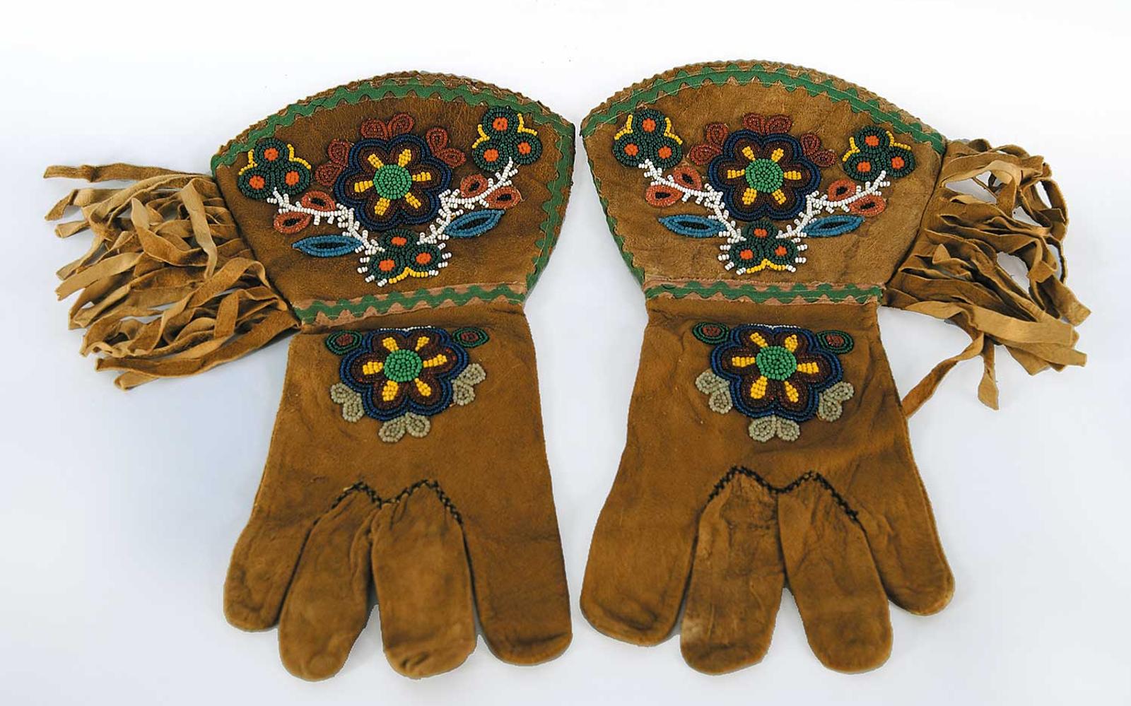 Aller School - Untitled -  Bead Embroidered, Fringed Gauntlets with Rick Rack, Cree