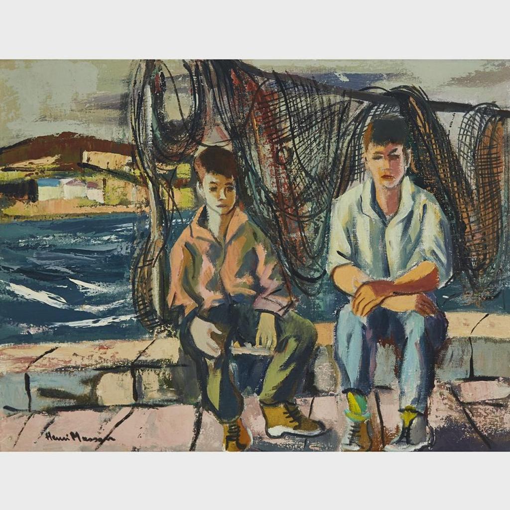 Henri Leopold Masson (1907-1996) - Boys On Gaspé Fishing Wharf