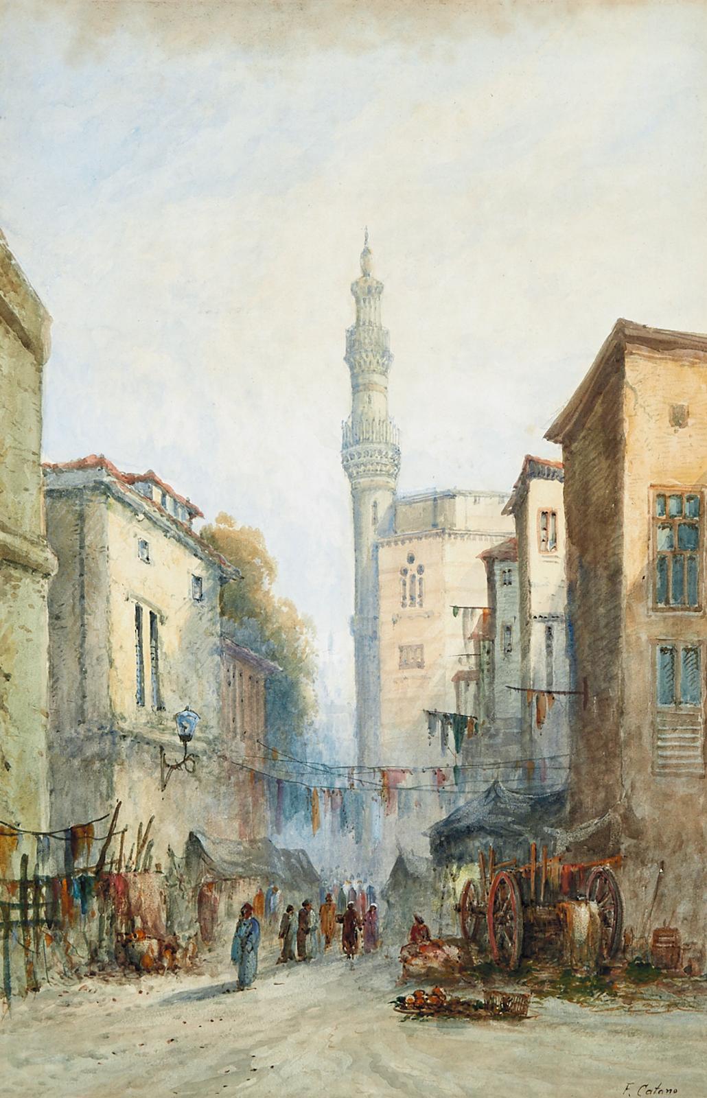 Frank Catano (1880-1920) - Market Scene With Mosque, Cairo