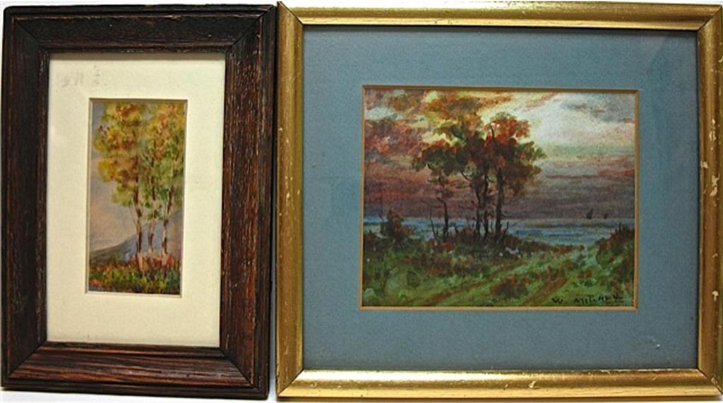Willard Morse Mitchell (1879-1955) - Lake At Sunset; Birches Trees