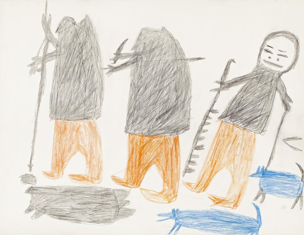 Parr (1893-1969) - Untitled (Three Hunters, Two Dogs and a Seal), c. 1964-65, coloured pencil drawing