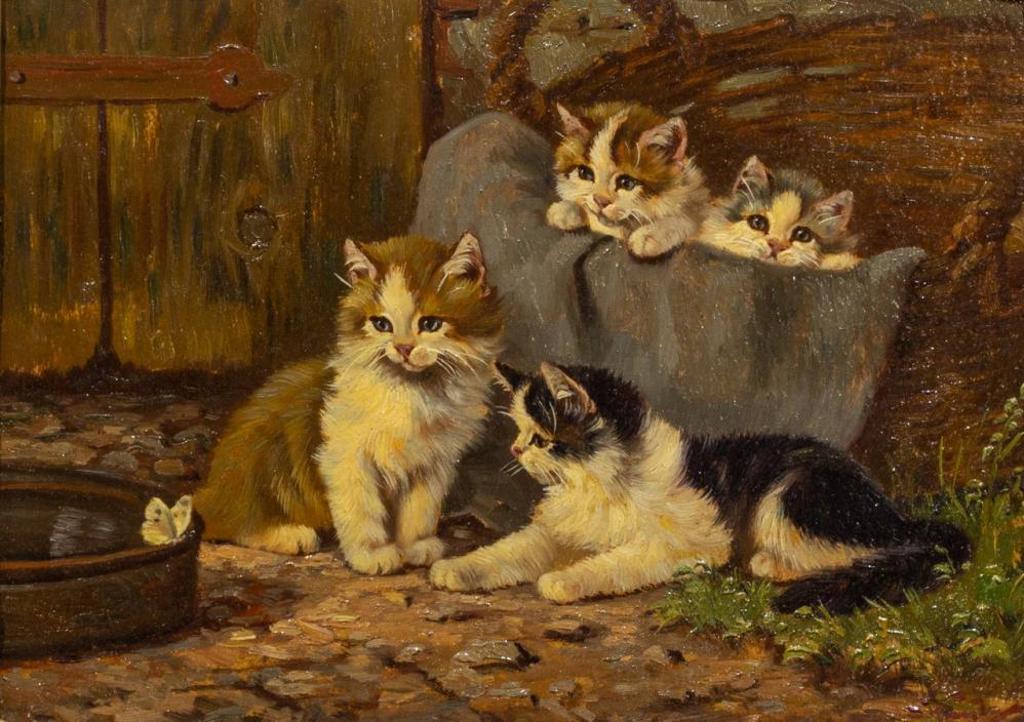 Benedict Koegl (1892-1969) - Kittens with a Butterfly