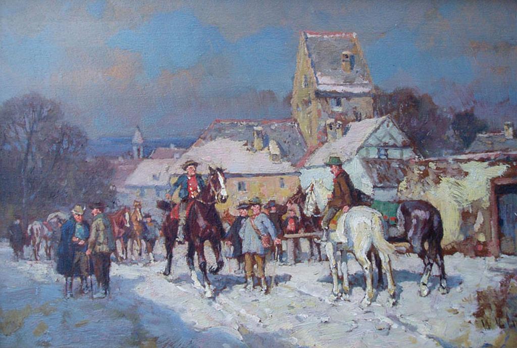 Wilhelm Velten (1847-1929) - Lively Village Scene in Winter