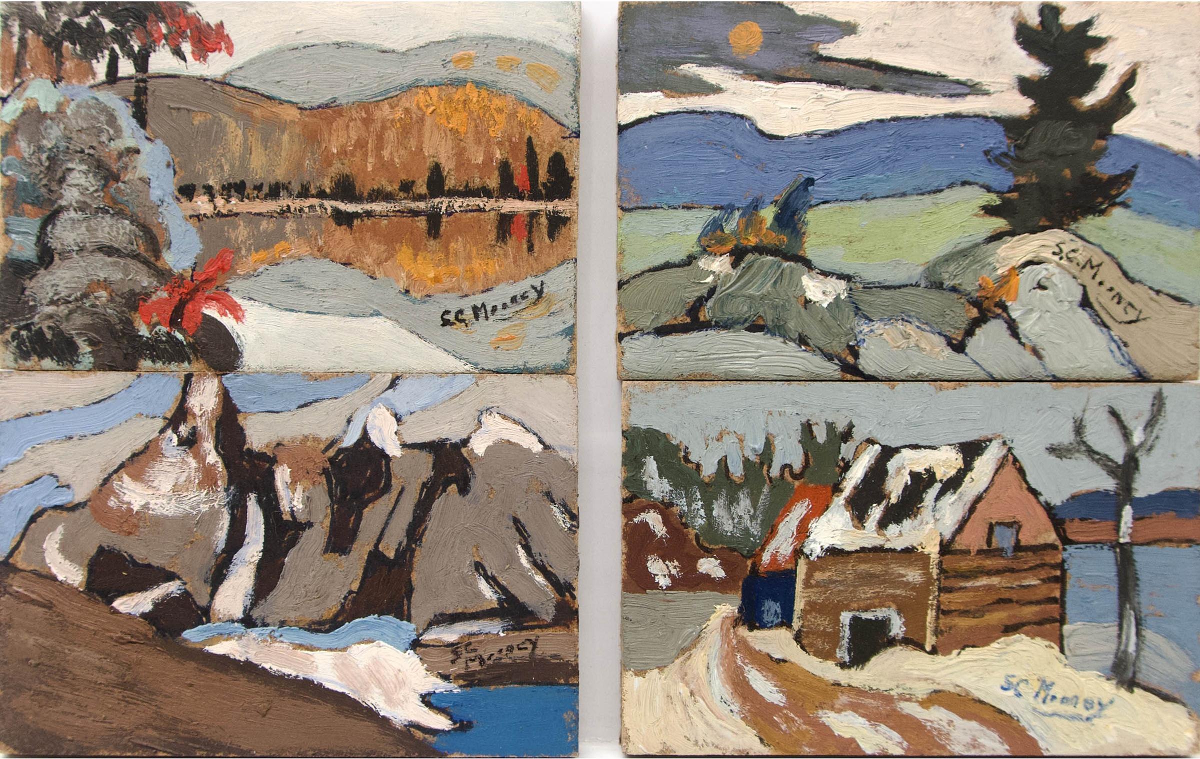 Sidney Charles Mooney (1927-1992) - Red Spruce; Reflections; Dammed Snow; Log Barn