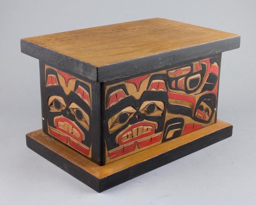 Sampson Robertson - a rectangular carved and polychromed cedar lidded box