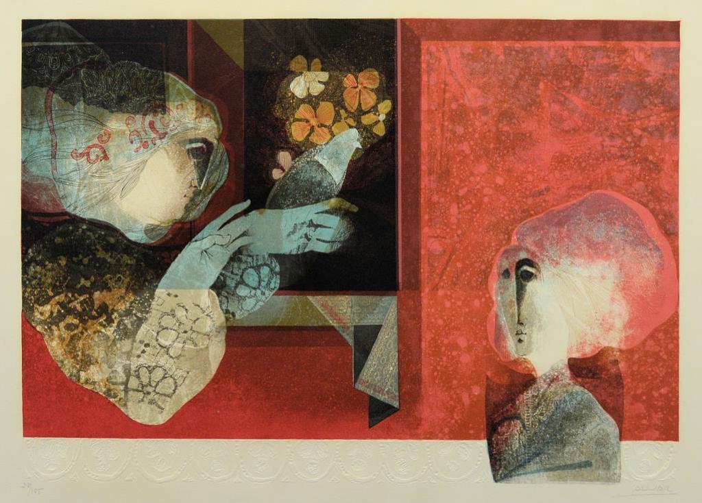 Sunol Munoz Ramos Alvar (1935) - untitled two women, one holding a dove
