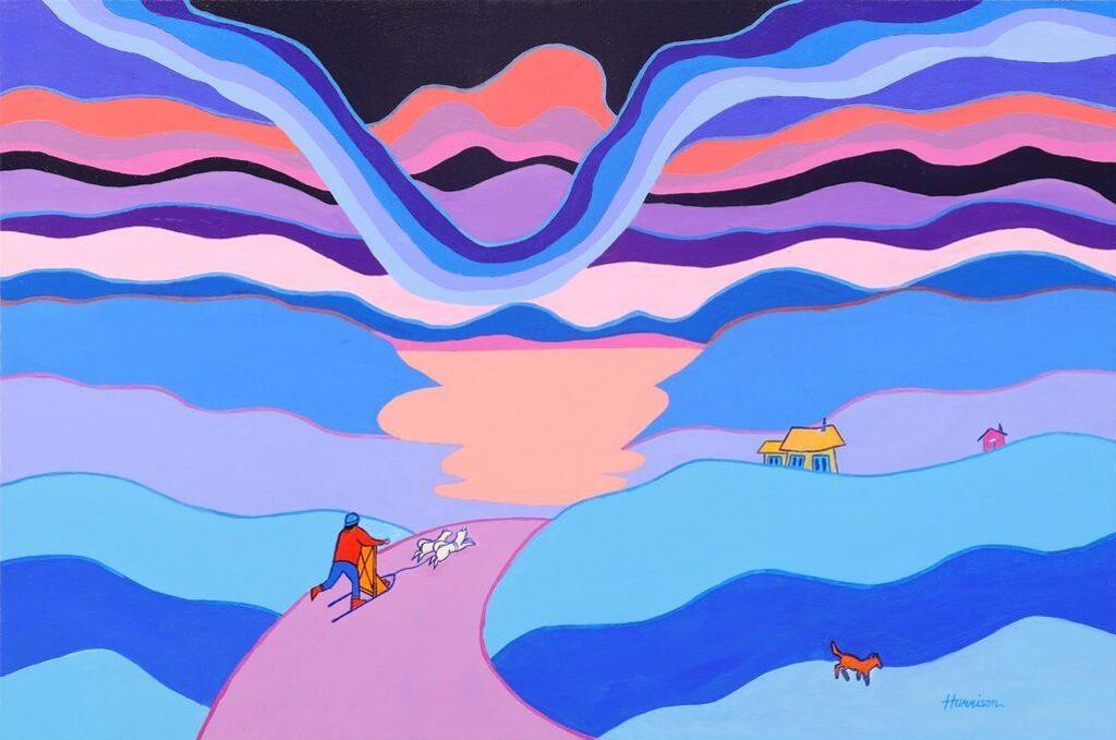 Ted Harrison (1926-2015) - Night Run To Dawson City; 1987