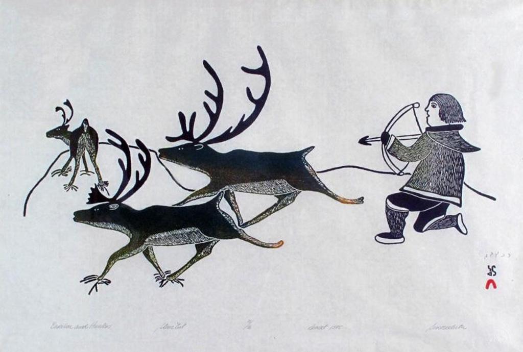 Sorosiluto Ashoona (1941) - Caribou And Hunter; 1975
