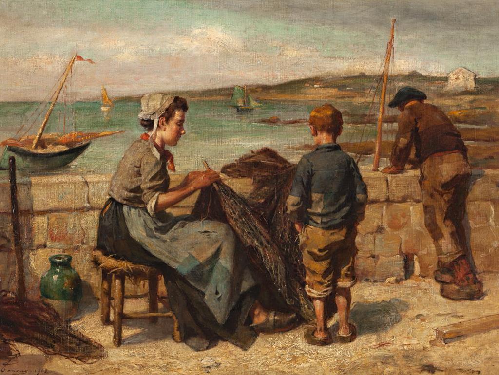 Adrien Henri Tanoux (1865-1923) - Mending the Net, Brittany