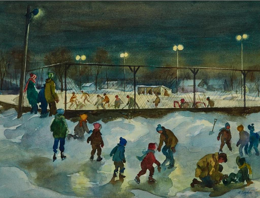 Henry John Simpkins (1906-1995) - Night Game, Crescent Wood Park, Winnipeg