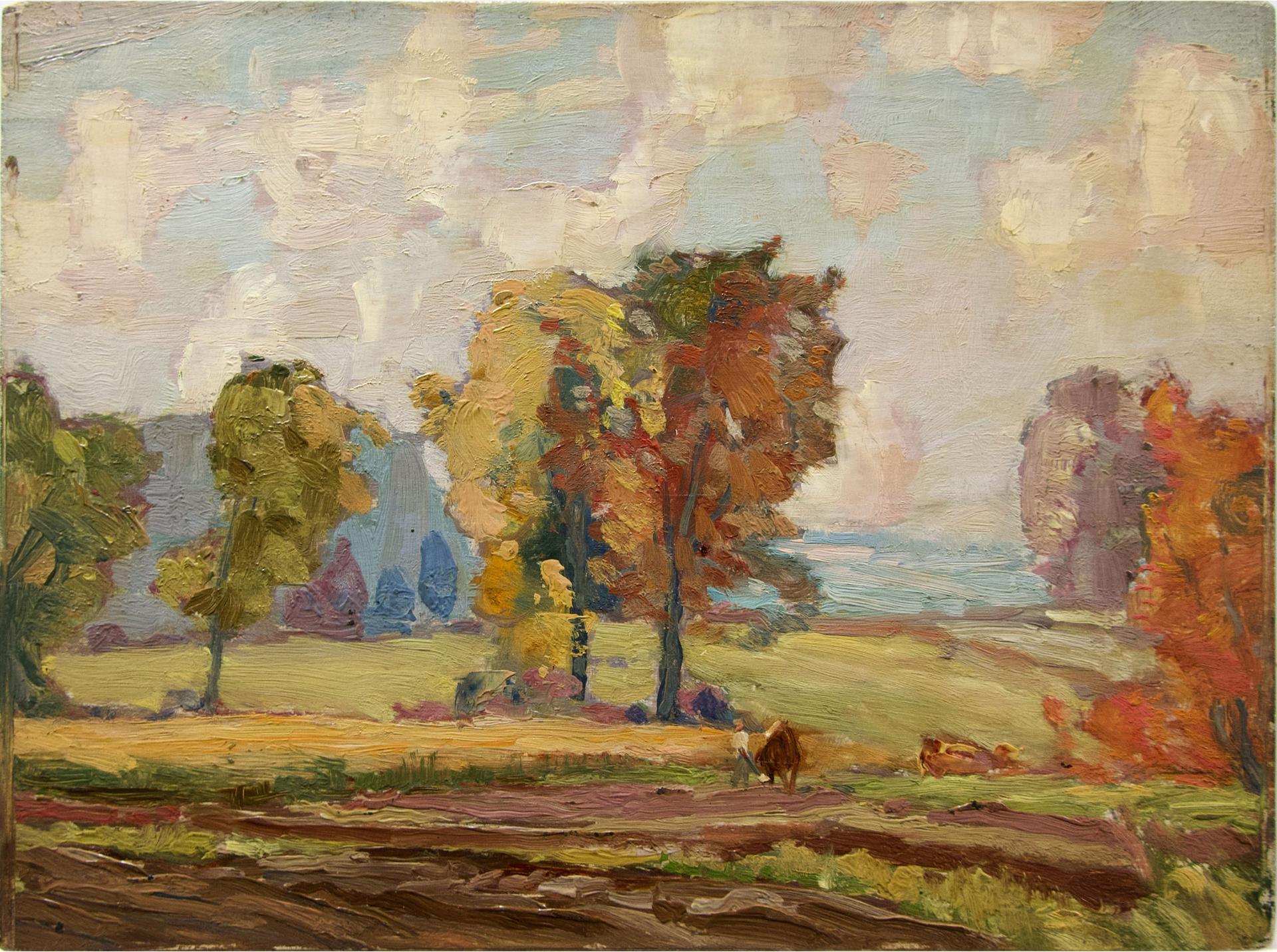 George Henry Griffin (1898-1974) - Untitled (Farmer With Cows)