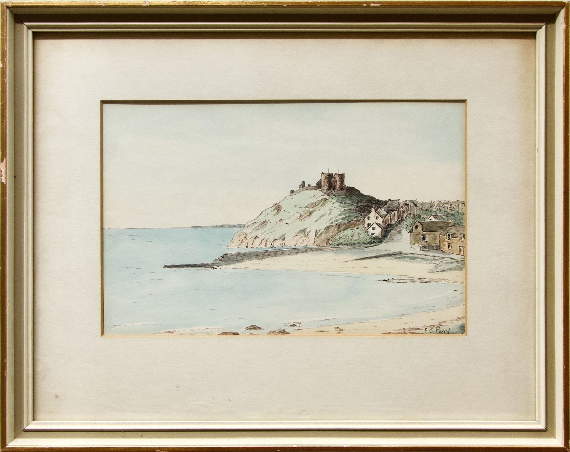 E.J. Perry - Coastal View With Castle On Hilltop