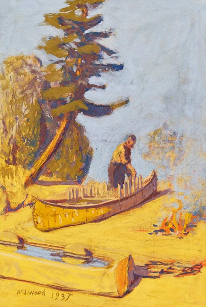 William John Wood (1877-1954) - Building a Canoe