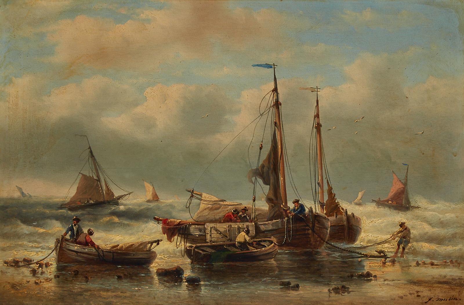 François-Étienne Musin (1820-1888) - Sailing For The Fishing Grounds; Returning With The Catch