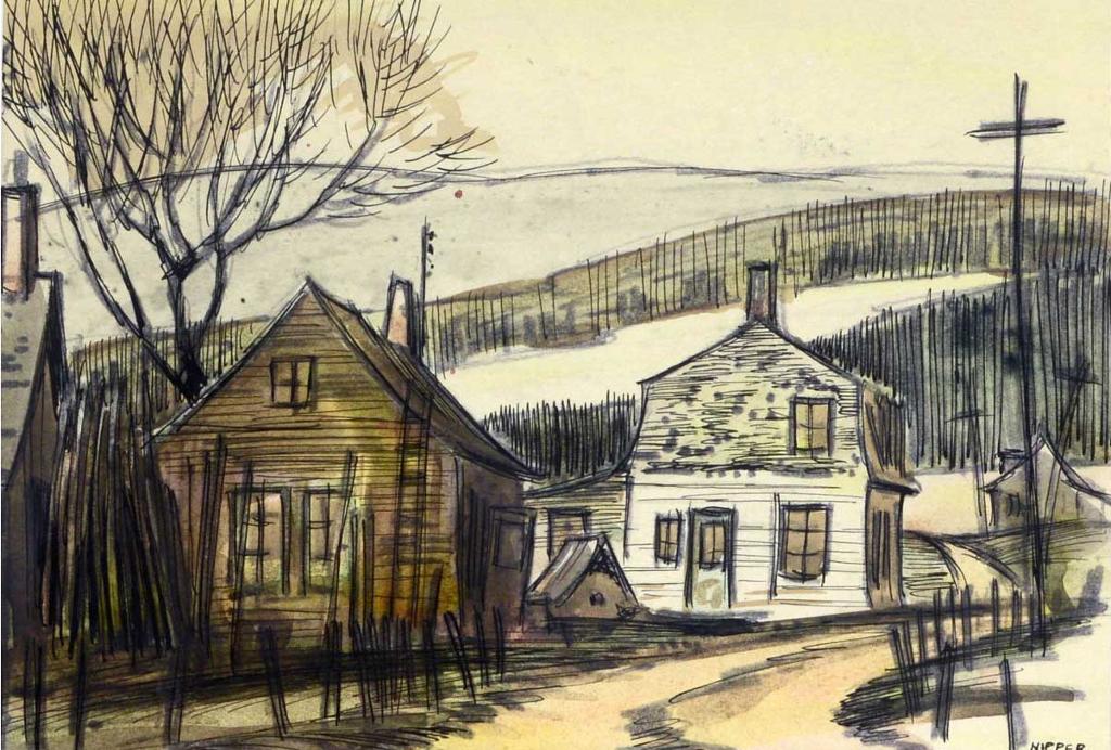 John Geoffrey Caruthers Little (1928-1984) - Early winter in a small town