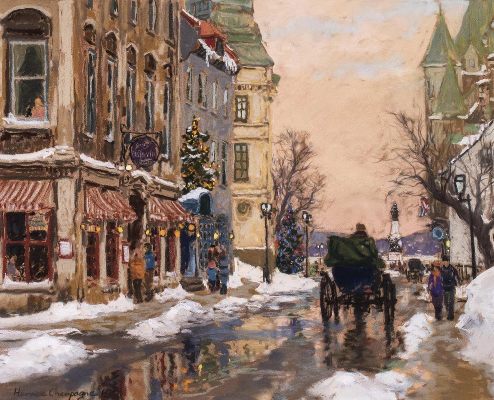 Horace Champagne (1937) - Winter Reflections (Rue St-Louis, Old Quebec City); 1999