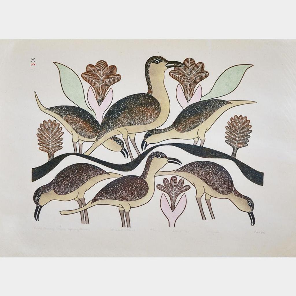 Kenojuak Ashevak (1927-2013) - Birds Feeding Among Spring Flowers