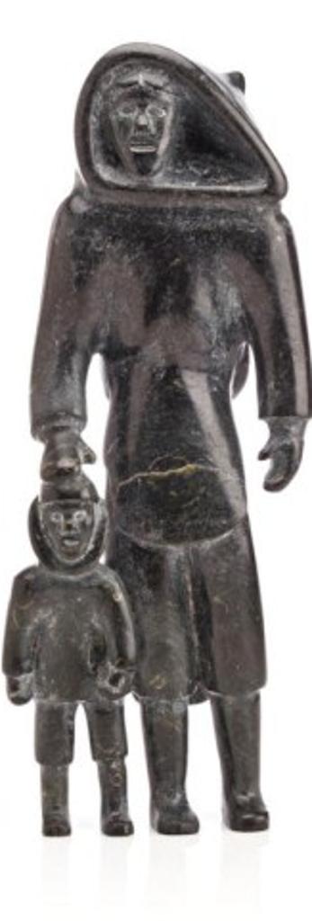 Abraham Etungat (1911-1999) - Mother and Young Son, ca. early 1980s, Mottled green-black stone