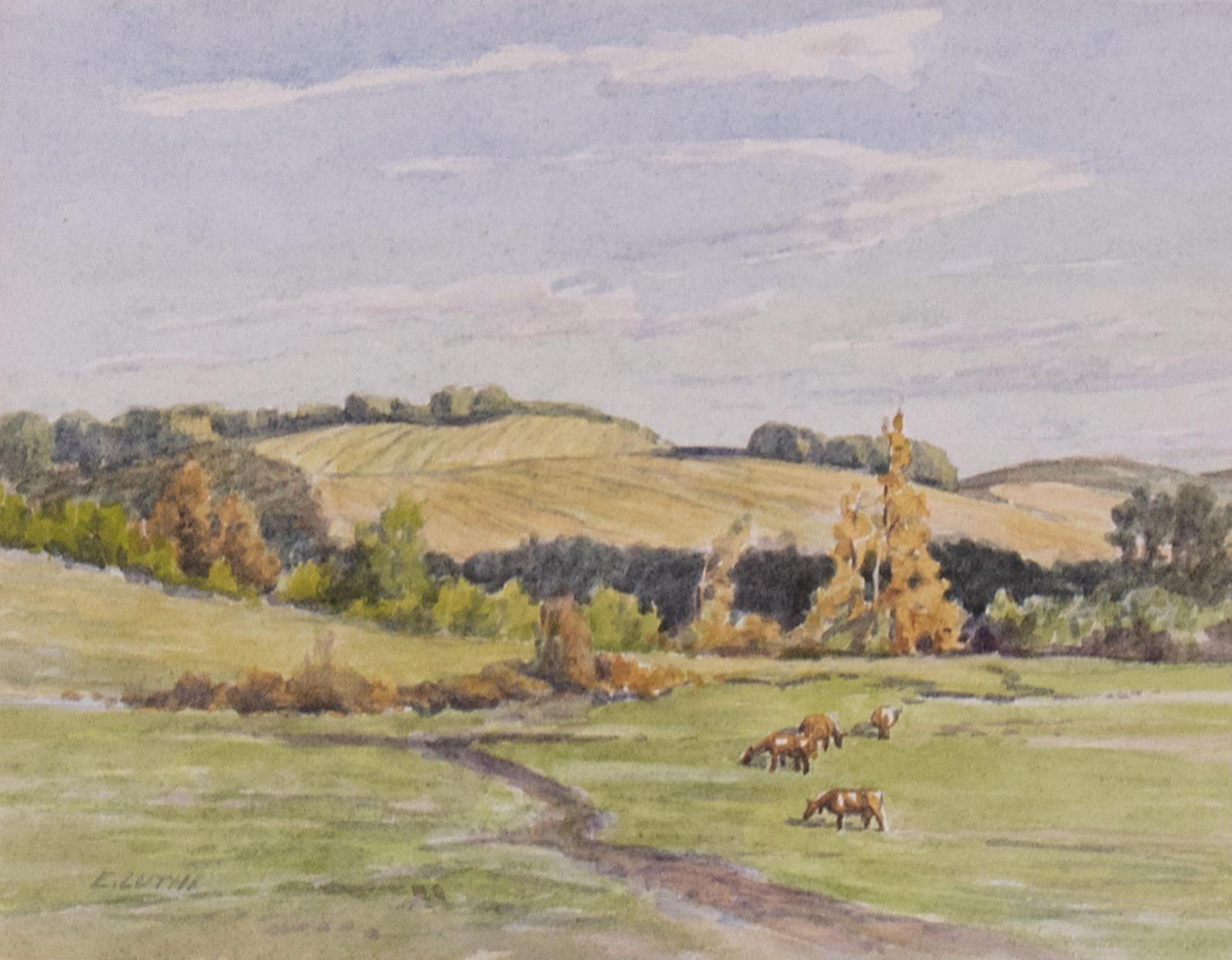 Ernest (Ernie) Luthi (1906-1983) - A Prairie Scene With Cattle Grazing