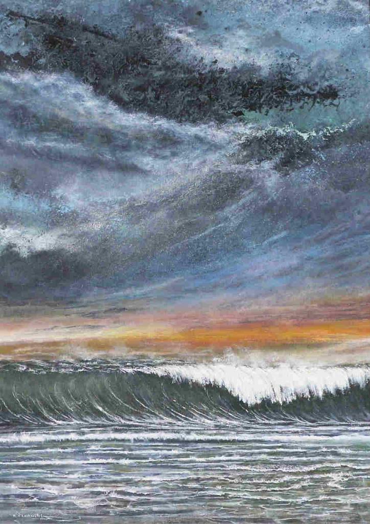 Robert (Bob) Checkwitch - Seascape At Sunset, Crashing Wave; 2000