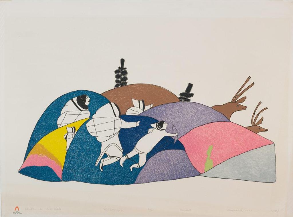 Napatchie Pootoogook (1938-2002) - Caribou In The Hills