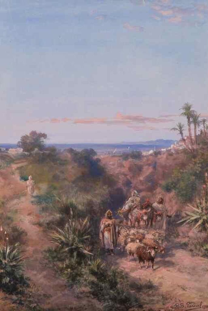 Paul B. Pascal (1832-1903) - Orientalist Landscape with Shepherds and  Sheep