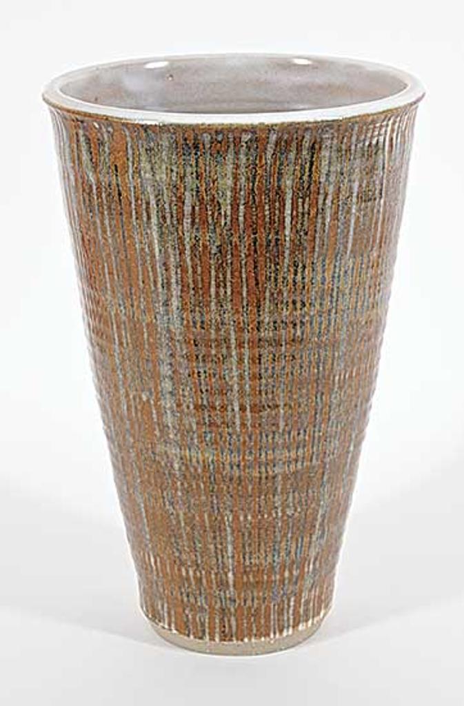 Ceramic Arts Calgary (1957-1977) - Untitled - Brown and Blue Vertical Striped Vase