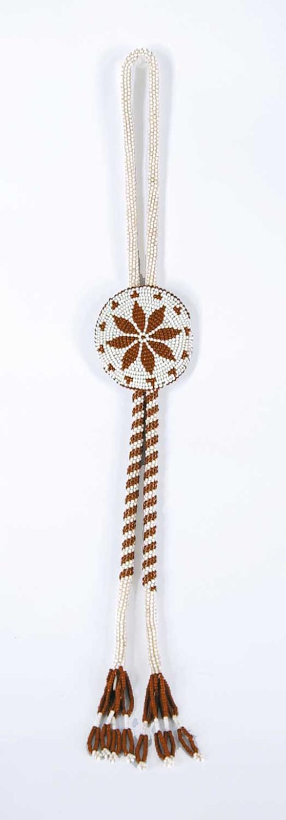Robert Charles Aller (1922-2008) - Untitled - Brown and White Beaded Necklace with Leather and Bead Bolo