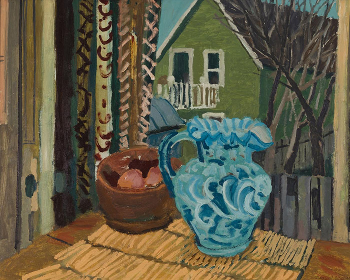 Maxwell Bennett Bates (1906-1980) - Still Life in Window with Blue Jug