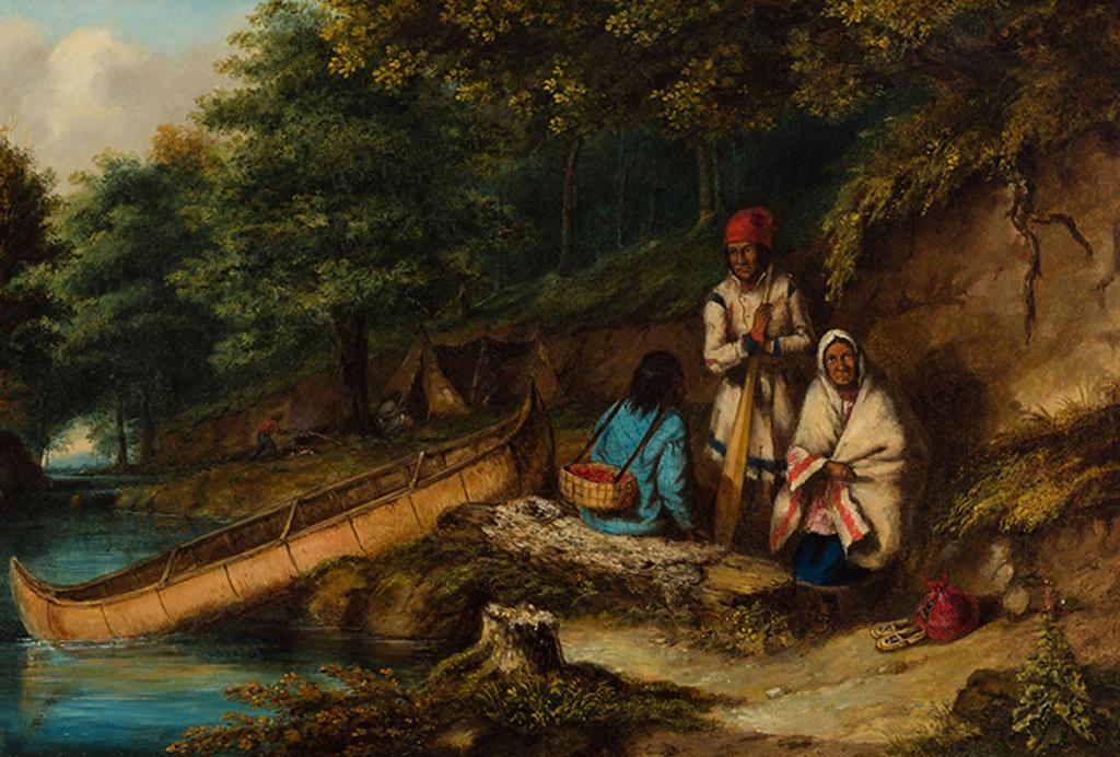 Cornelius David Krieghoff (1815-1872) - Caughnawaga Indian Encampment at a Portage (Family Resting by a Stream)