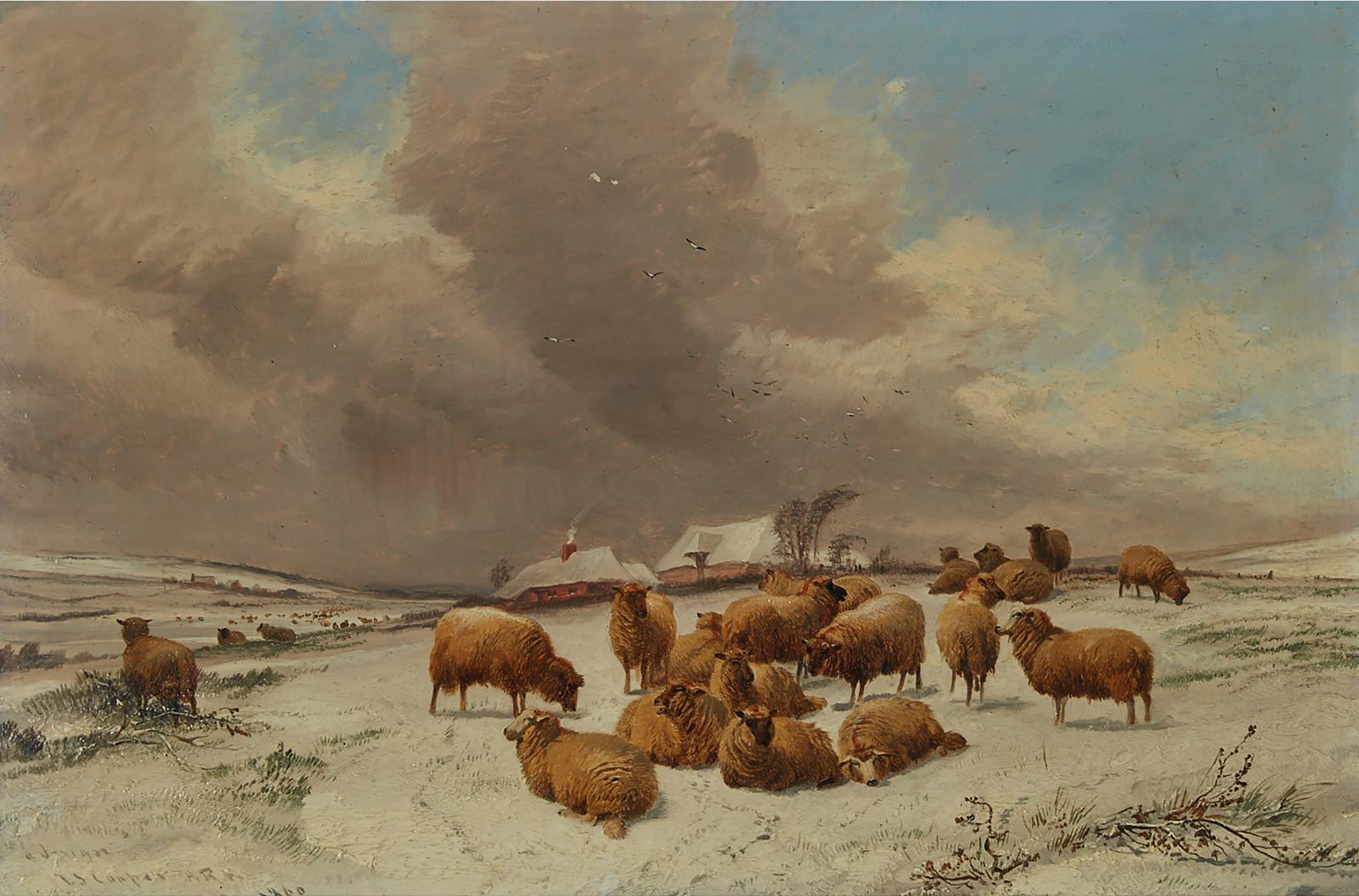 Thomas Sydney Cooper (1803-1902) - Sheep In Snow; Cows Watering In A Pool With Herder And His Dog