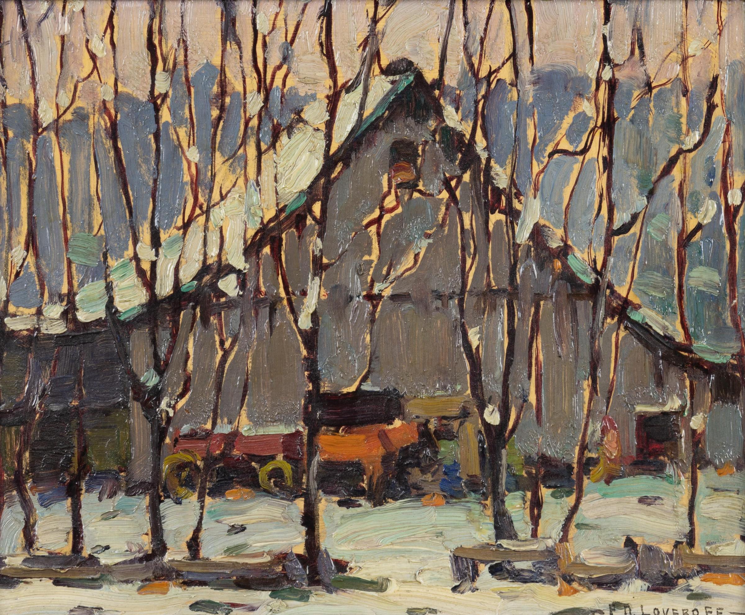 Frederick Nicholas Loveroff (1894-1960) - Untitled - Barn in a Winter Landscape