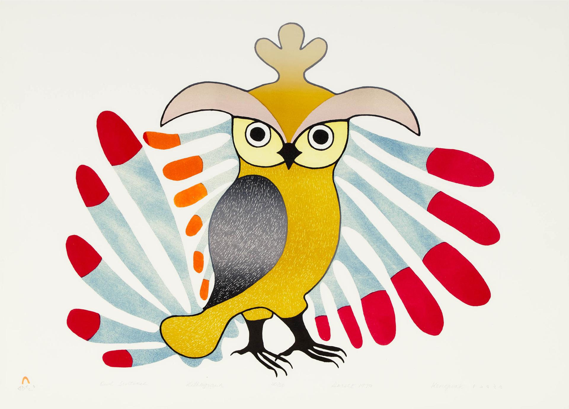 Kenojuak Ashevak (1927-2013) - Owl Sentinel, 1979