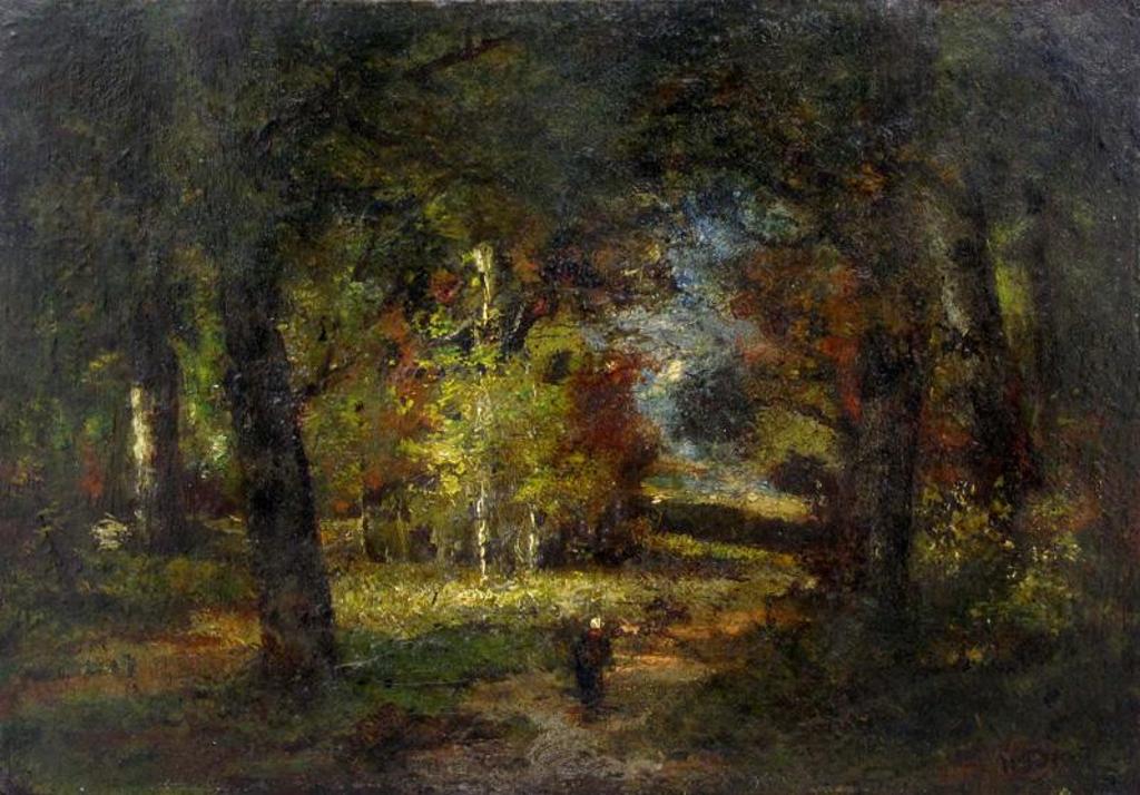 Narcisse Virgile Diaz de la Pena (1807-1876) - Fontainebleau Scene, Lone Figure On A Forest Path
