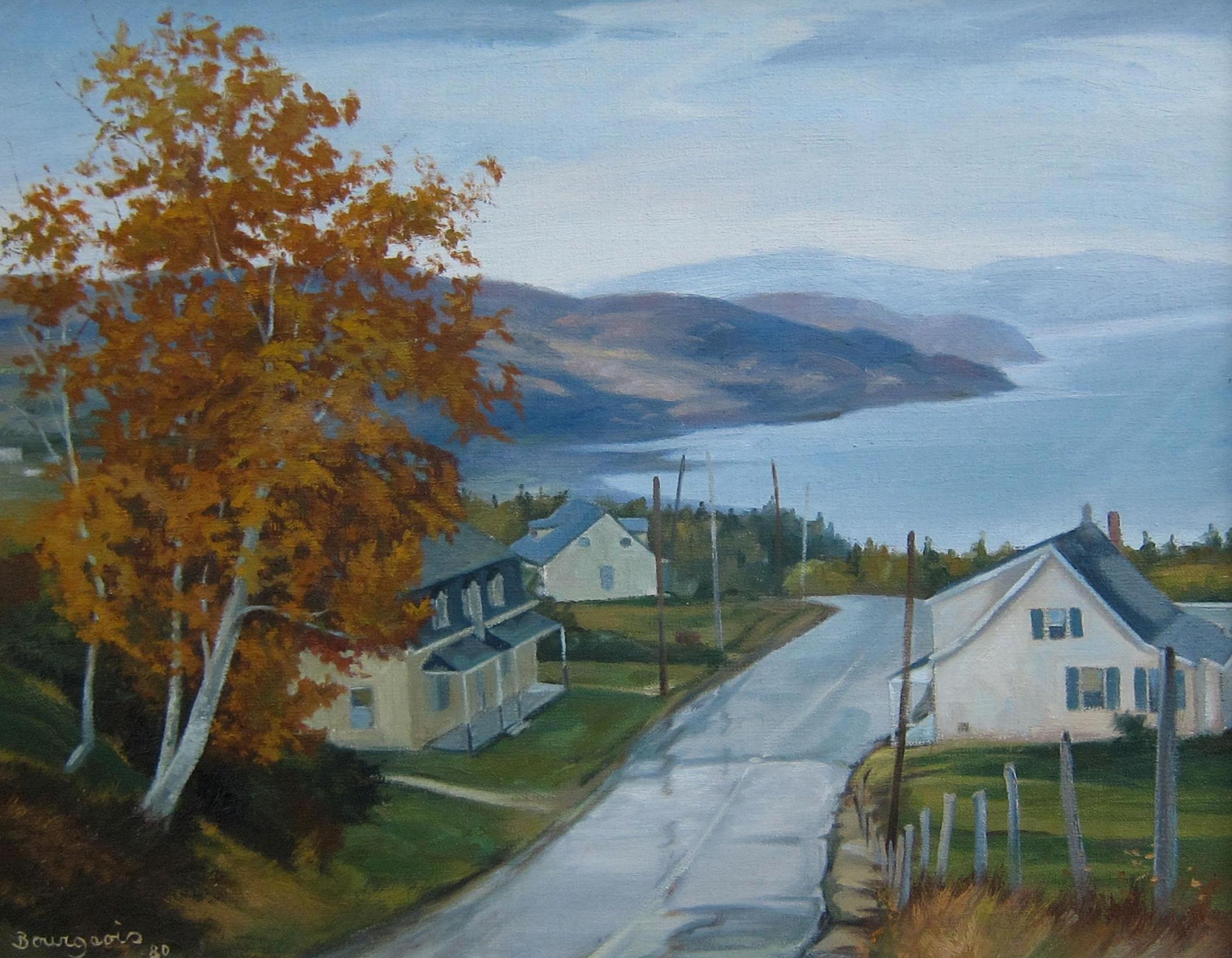 Denis Bourgeois (1938) - Village près d'une lac