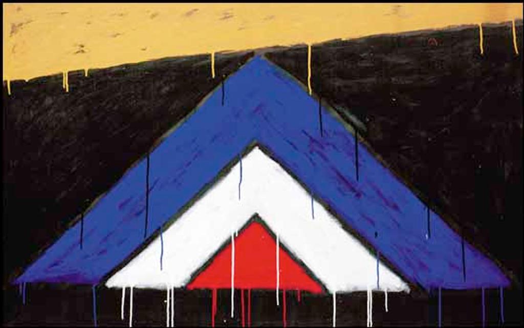 Serge Lemoyne (1941-1998) - Bande dorée sur fond noir avec triangles bleu, blanc et rouge