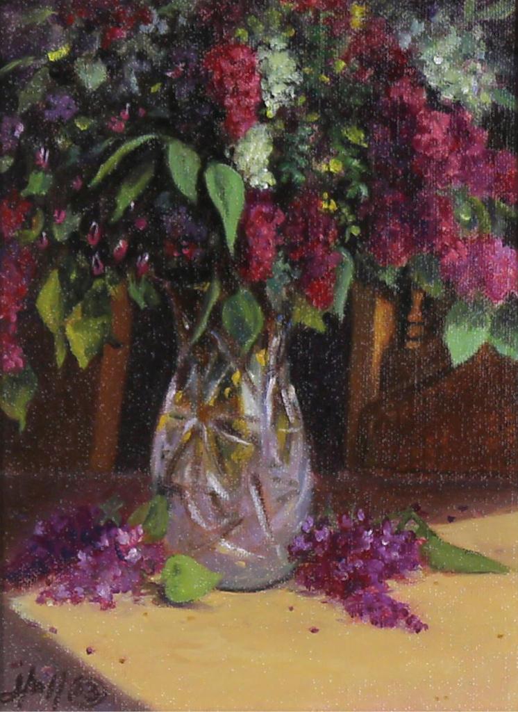 Joan Hall Staseson (1947) - Still Life With Lilacs & Crystal Vase; 2003