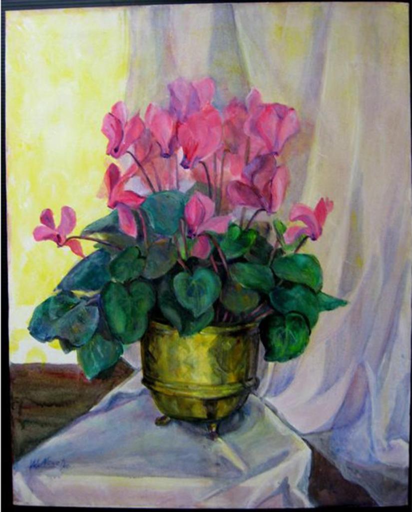 Wanda Nowotko - Pink Flowers In A Brass Pot