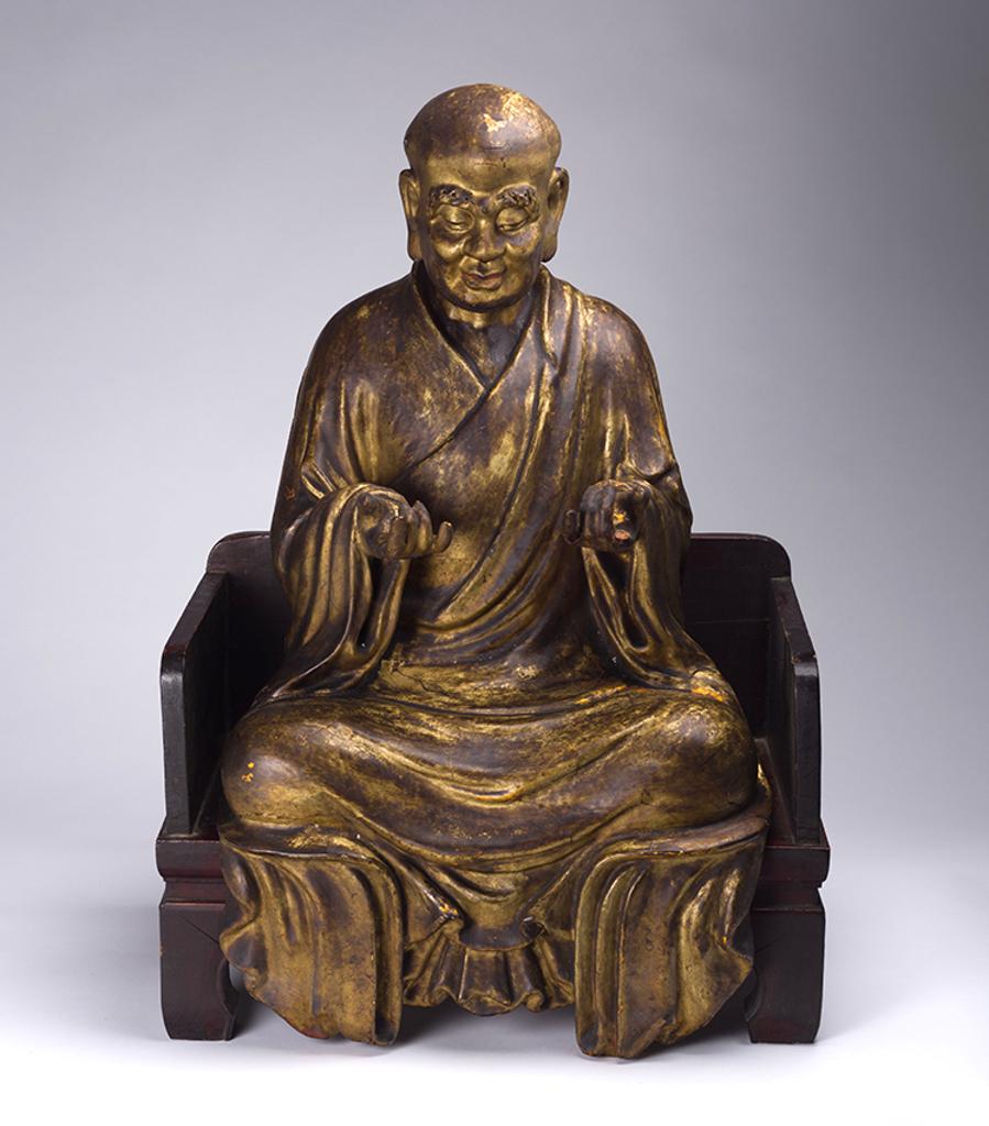 Chinese Art - A Rare Chinese Gilt Lacquered Wood Seated Figure of a Lohan, Ming Dynasty, 16th/17th Century