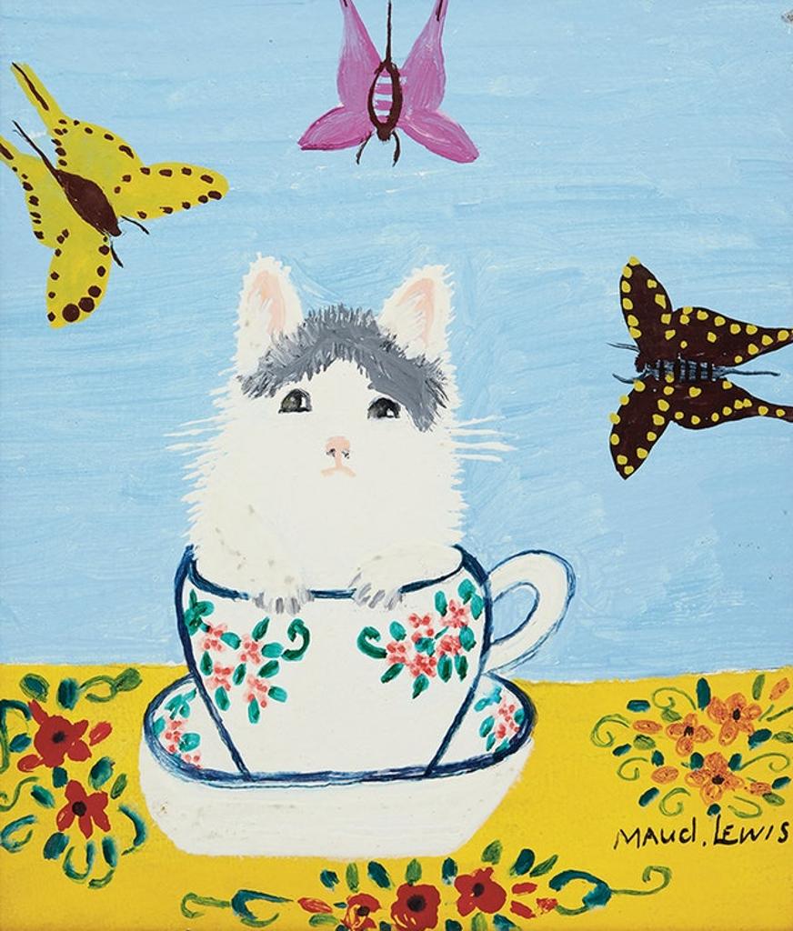 Maud Kathleen Lewis (1903-1970) - White Kitten in a Tea Cup