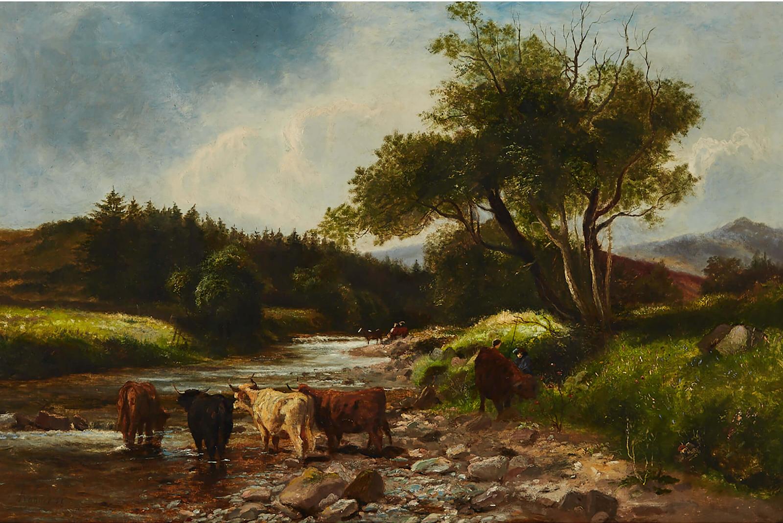 Alfred Banner (1880-1915) - Cattle Watering With Herder On Shore, 1881
